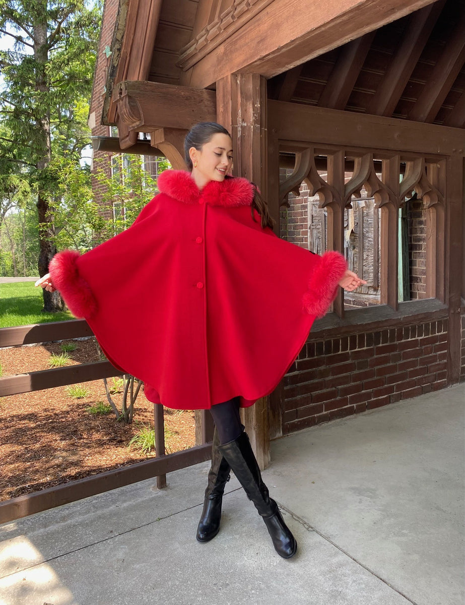 Adele Fur Hooded Cape - 23% Cashmere & Wool Blend - Genuine Fox