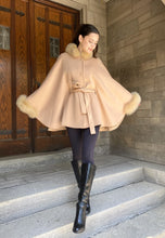 Load image into Gallery viewer, Maria Belted Cape  -  Cashmere & Wool Blend - Fox Trim