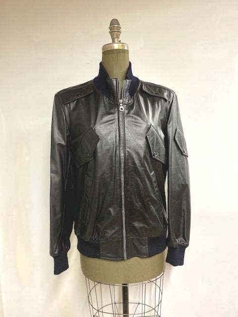 Men's Leather Bomber Jacket- Style #AB104BJ