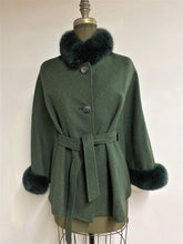 Load image into Gallery viewer, Maria Belted Cape - 100% Pure Virgin Merino Wool - Fox Trim