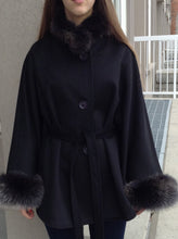 Load image into Gallery viewer, Maria Belted Cape -  Cashmere & Wool Blend-Fox Trim
