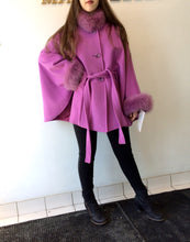 Load image into Gallery viewer, Maria Belted Cape -  Cashmere & Wool Blend-Fox Trim