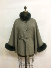 Load image into Gallery viewer, Maria Belted Cape - 100% Pure Virgin Merino Wool - Fox Trim