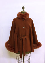 Load image into Gallery viewer, Maria Belted Cape  -  Cashmere & Wool Blend - Fox Trim