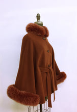 Load image into Gallery viewer, Maria Belted Cape  -  Cashmere & Wool Blend - Fox Trim
