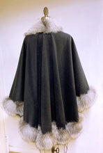 Load image into Gallery viewer, Vanessa Wrap Cape -  Cashmere & Wool Blend-Fox Trim All Around Edge