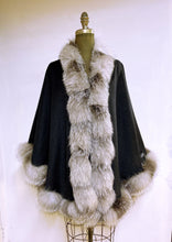 Load image into Gallery viewer, Vanessa Wrap Cape -  Cashmere & Wool Blend-Fox Trim All Around Edge