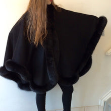 Load image into Gallery viewer, Vanessa Wrap Cape -  Cashmere & Wool Blend-Fox Trim All Around Edge