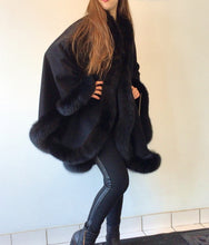 Load image into Gallery viewer, Vanessa Wrap Cape -  Cashmere &amp; Wool Blend-Fox Trim All Around Edge
