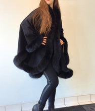 Load image into Gallery viewer, Vanessa Wrap Cape -  Cashmere & Wool Blend-Fox Trim All Around Edge