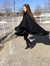 Load image into Gallery viewer, Vanessa Wrap Cape -  Cashmere & Wool Blend-Fox Trim All Around Edge