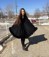 Load image into Gallery viewer, Vanessa Wrap Cape -  Cashmere & Wool Blend-Fox Trim All Around Edge