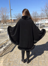Load image into Gallery viewer, Vanessa Wrap Cape -  Cashmere & Wool Blend-Fox Trim All Around Edge