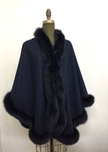 Load image into Gallery viewer, Vanessa Wrap Cape -  Cashmere & Wool Blend-Fox Trim All Around Edge