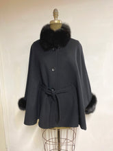 Load image into Gallery viewer, Maria Belted Cape  -  Cashmere & Wool Blend - Fox Trim