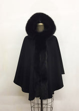 Load image into Gallery viewer, Ella Hooded Cape - 50% Cashmere &amp; Wool Blend - Genuine Fox Trim
