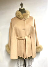 Load image into Gallery viewer, Maria Belted Cape  -  Cashmere &amp; Wool Blend - Fox Trim
