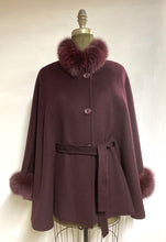 Load image into Gallery viewer, Maria Belted Cape  -  Cashmere & Wool Blend - Fox Trim