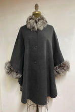 Load image into Gallery viewer, Ava Fur Collar Cape - Cashmere &amp; Wool Blend - Genuine Fox Trim
