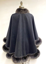 Load image into Gallery viewer, Vanessa Wrap Cape -  Cashmere & Wool Blend-Genuine Fox Trim All Around Edge