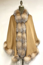 Load image into Gallery viewer, Vanessa Wrap Cape -  Cashmere & Wool Blend-Genuine Fox Trim All Around Edge