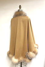 Load image into Gallery viewer, Vanessa Wrap Cape -  Cashmere & Wool Blend-Genuine Fox Trim All Around Edge