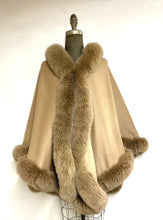 Load image into Gallery viewer, Vanessa Wrap Cape -  Cashmere & Wool Blend-Genuine Fox Trim All Around Edge