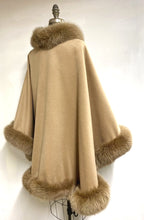 Load image into Gallery viewer, Vanessa Wrap Cape -  Cashmere & Wool Blend-Genuine Fox Trim All Around Edge