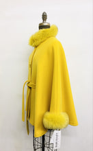 Load image into Gallery viewer, Maria Belted Cape  -  Cashmere & Wool Blend - Fox Trim