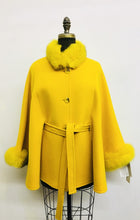 Load image into Gallery viewer, Maria Belted Cape  -  Cashmere & Wool Blend - Fox Trim
