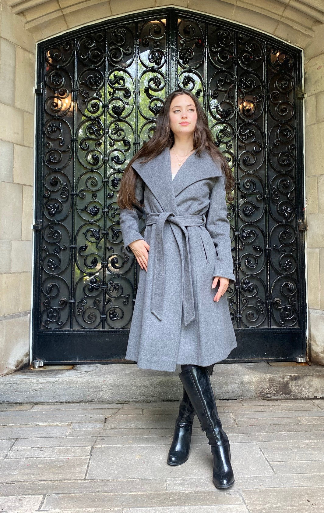 Daniela Wrap Coat Zipper Pocket - 50% Cashmere & Wool Blend