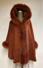 Load image into Gallery viewer, Ella Hooded Cape - Cashmere &amp; Wool Blend - Genuine Fox Trim
