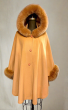 Load image into Gallery viewer, Adele Fur Hooded Cape - 23% Cashmere &amp; Wool Blend - Genuine Fox Trim
