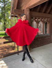 Load image into Gallery viewer, Adele Fur Hooded Cape - 23% Cashmere &amp; Wool Blend - Genuine Fox Trim
