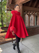 Load image into Gallery viewer, Adele Fur Hooded Cape - 23% Cashmere &amp; Wool Blend - Genuine Fox Trim
