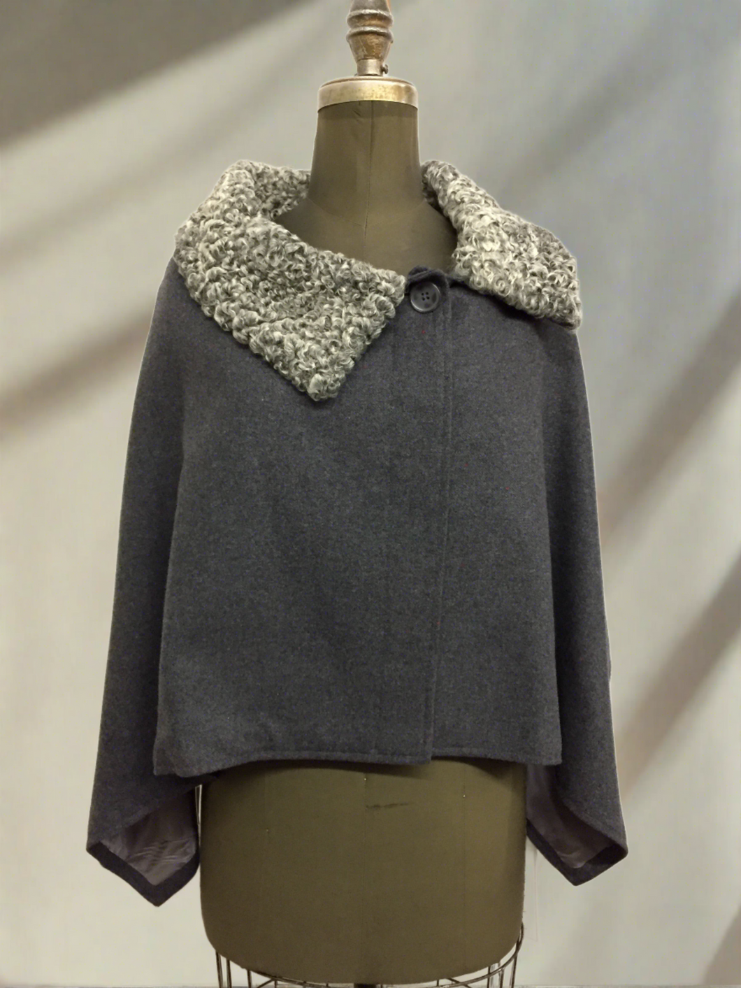 Alexandra Short Capelette - 100% Merino Wool - Persian Lamb Collar