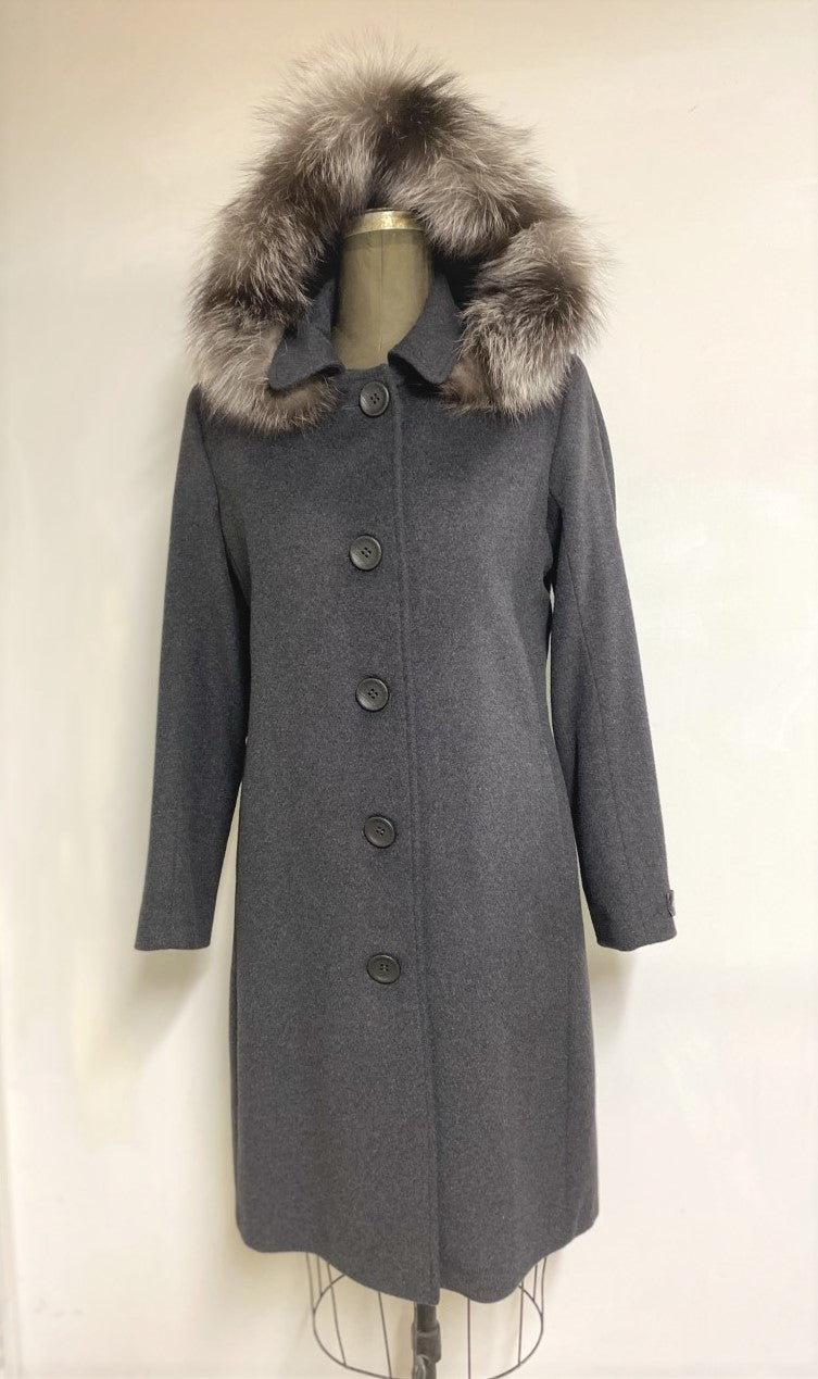 Carolina Classic Coat - 50% Cashmere & Wool Blend -Detachable Fox Hood