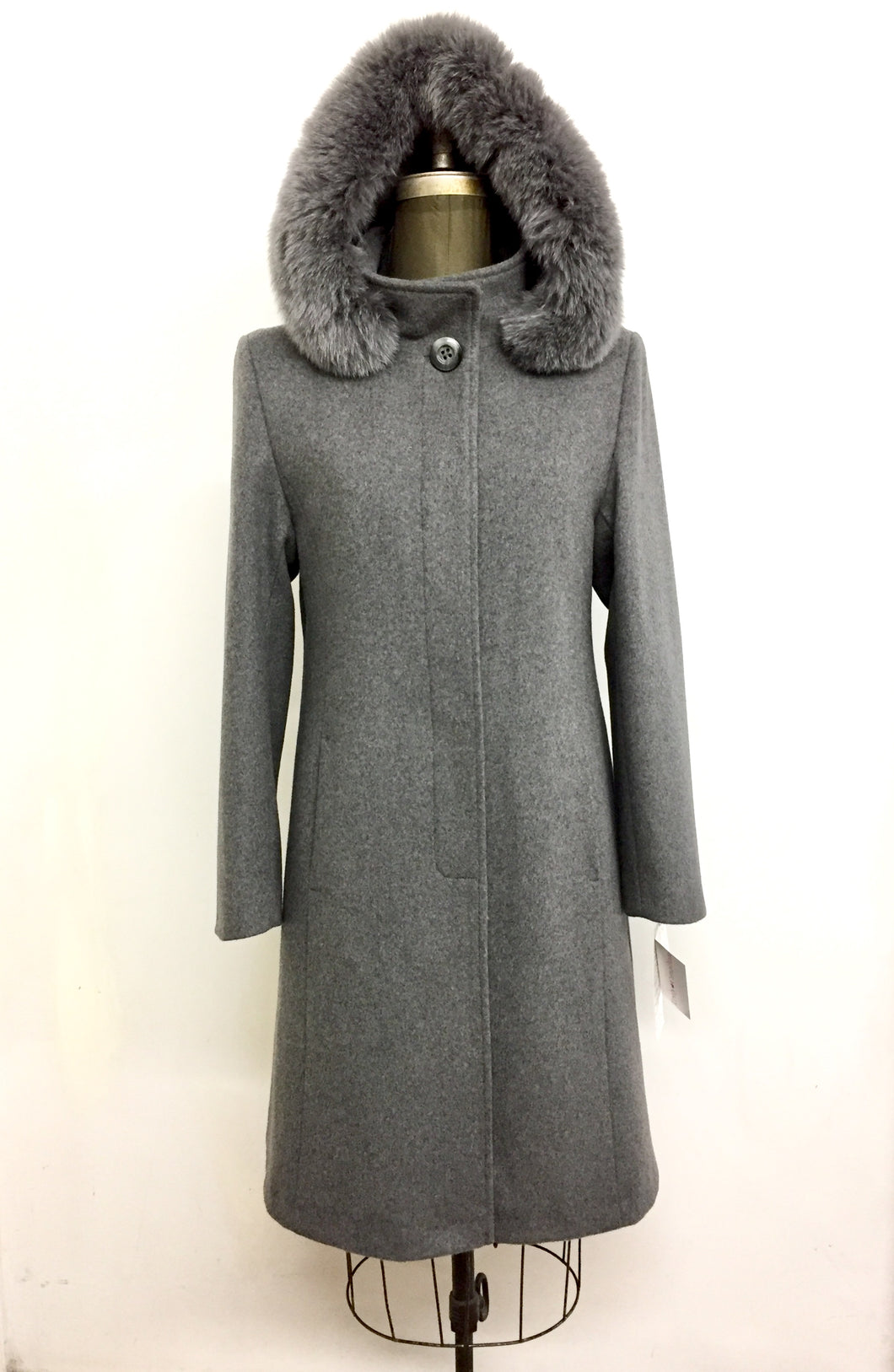 Elena Classic Coat - 50% Cashmere & Wool Blend - Detachable Fox Hood