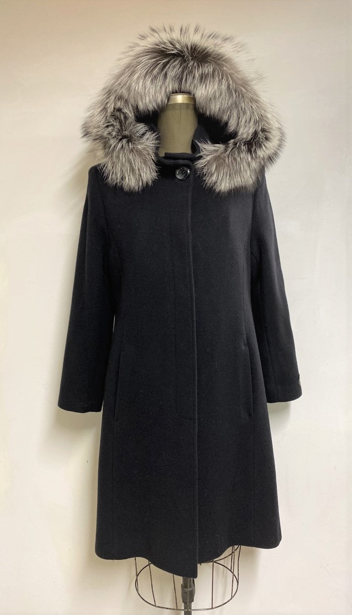 Elena Classic Coat - Cashmere & Wool Blend - Detachable Fox Hood