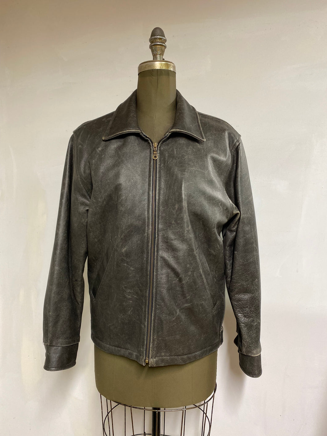 Men's Leather Bomber Jacket- Style #AB116ZJ