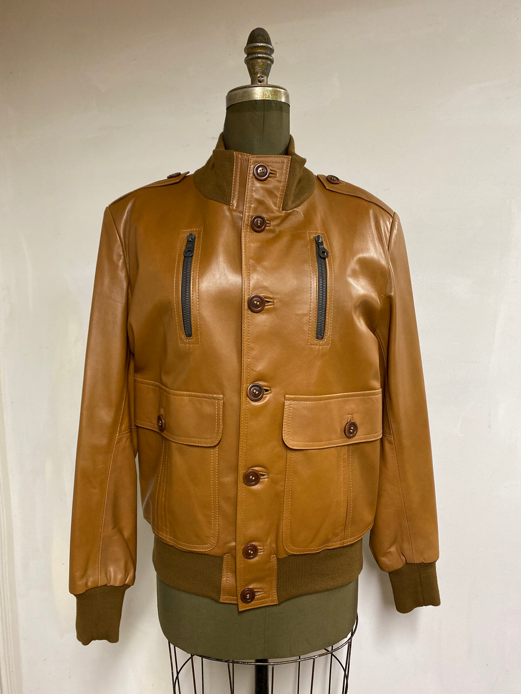 Men's Leather Bomber Jacket- Style #AB121-2-BJ