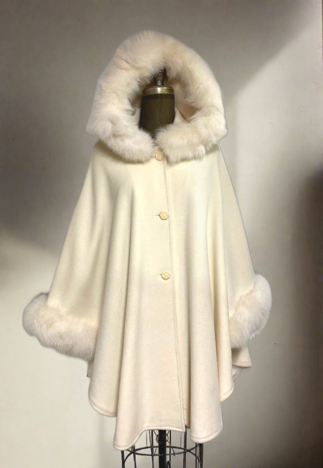 Adele Fur Hooded Cape - 23% Cashmere & Wool Blend - Genuine Fox Trim