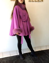 Load image into Gallery viewer, Maria Belted Cape -  Cashmere &amp; Wool Blend-Fox Trim
