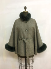 Load image into Gallery viewer, Maria Belted Cape - 100% Pure Virgin Merino Wool - Fox Trim
