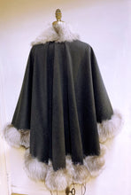 Load image into Gallery viewer, Vanessa Wrap Cape -  Cashmere &amp; Wool Blend-Fox Trim All Around Edge
