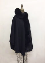 Load image into Gallery viewer, Ella Hooded Cape - 50% Cashmere &amp; Wool Blend - Genuine Fox Trim
