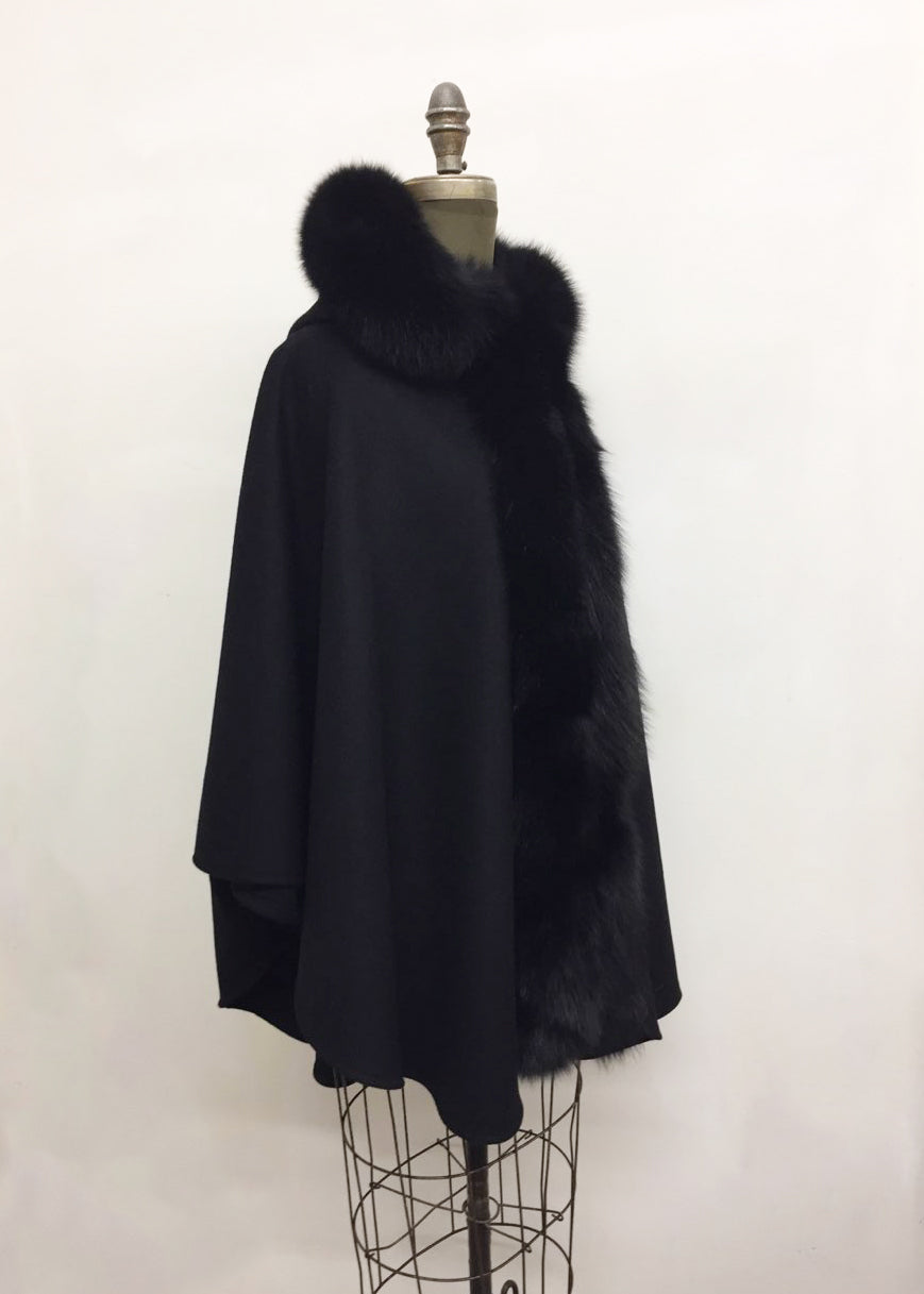 Ella Hooded Cape - 50% Cashmere & Wool Blend - Genuine Fox