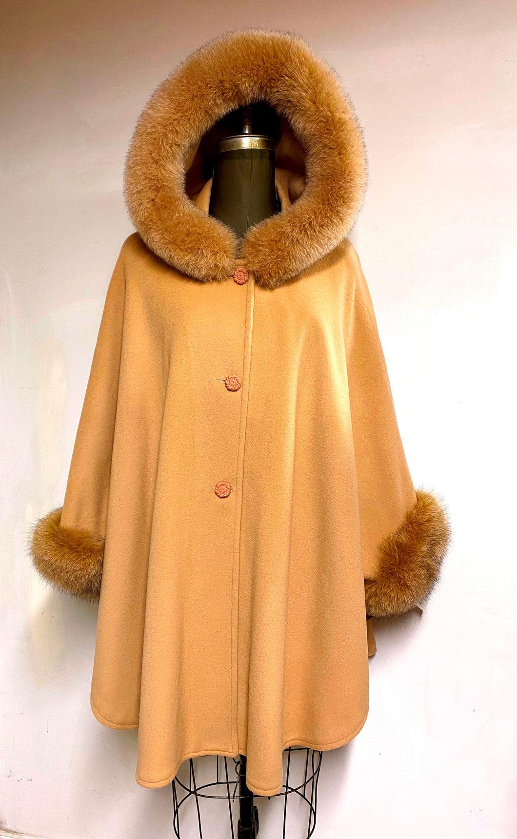 Adele Fur Hooded Cape - 23% Cashmere & Wool Blend - Genuine Fox Trim