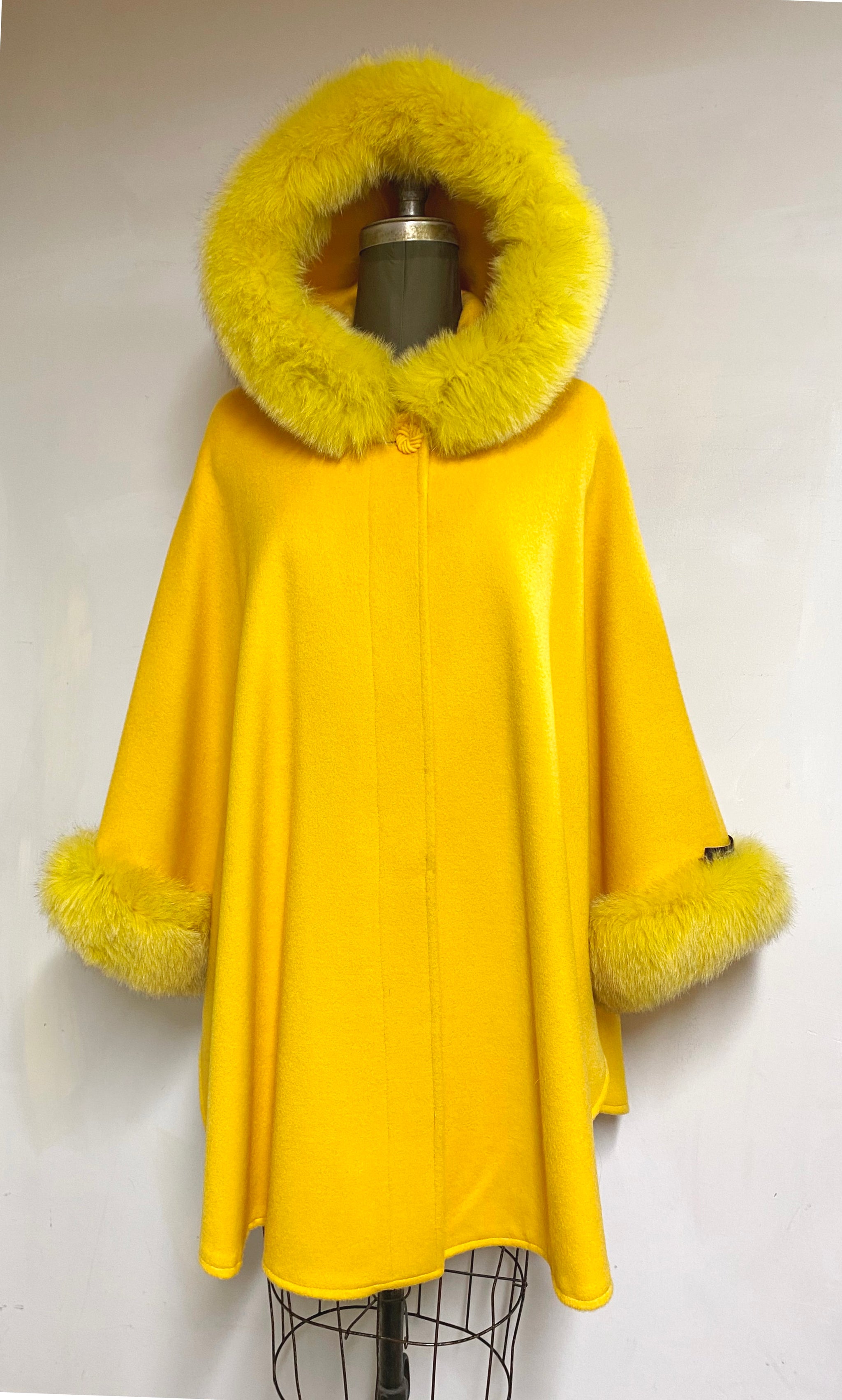 Adele Fur Hooded Cape - 23% Cashmere & Wool Blend - Genuine Fox