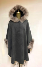 Load image into Gallery viewer, Adele Fur Hooded Cape - 23% Cashmere &amp; Wool Blend - Genuine Fox Trim
